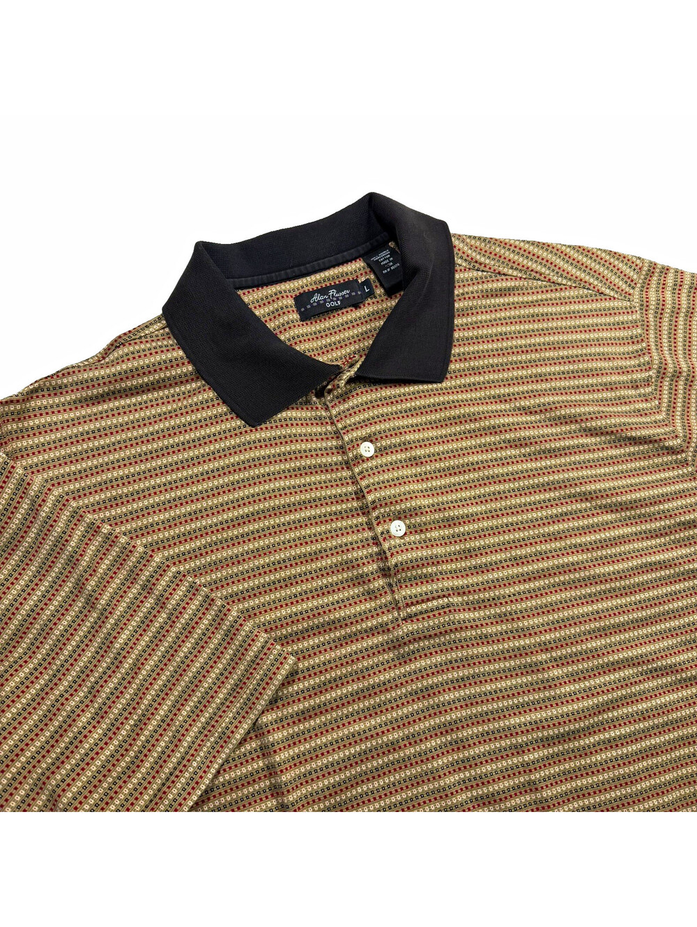 Alan Flusser Golf Men's Large Tan/Black/Red Geometric Cotton Easy Care Polo